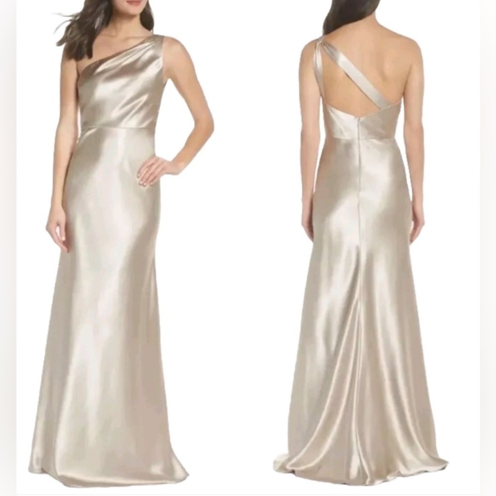 Jenny Yoo Lena One Shoulder Satin Gown Small